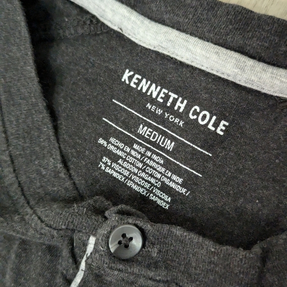 Kenneth Cole sz medium heathered black dl gray henley tshirt - Picture 4 of 5